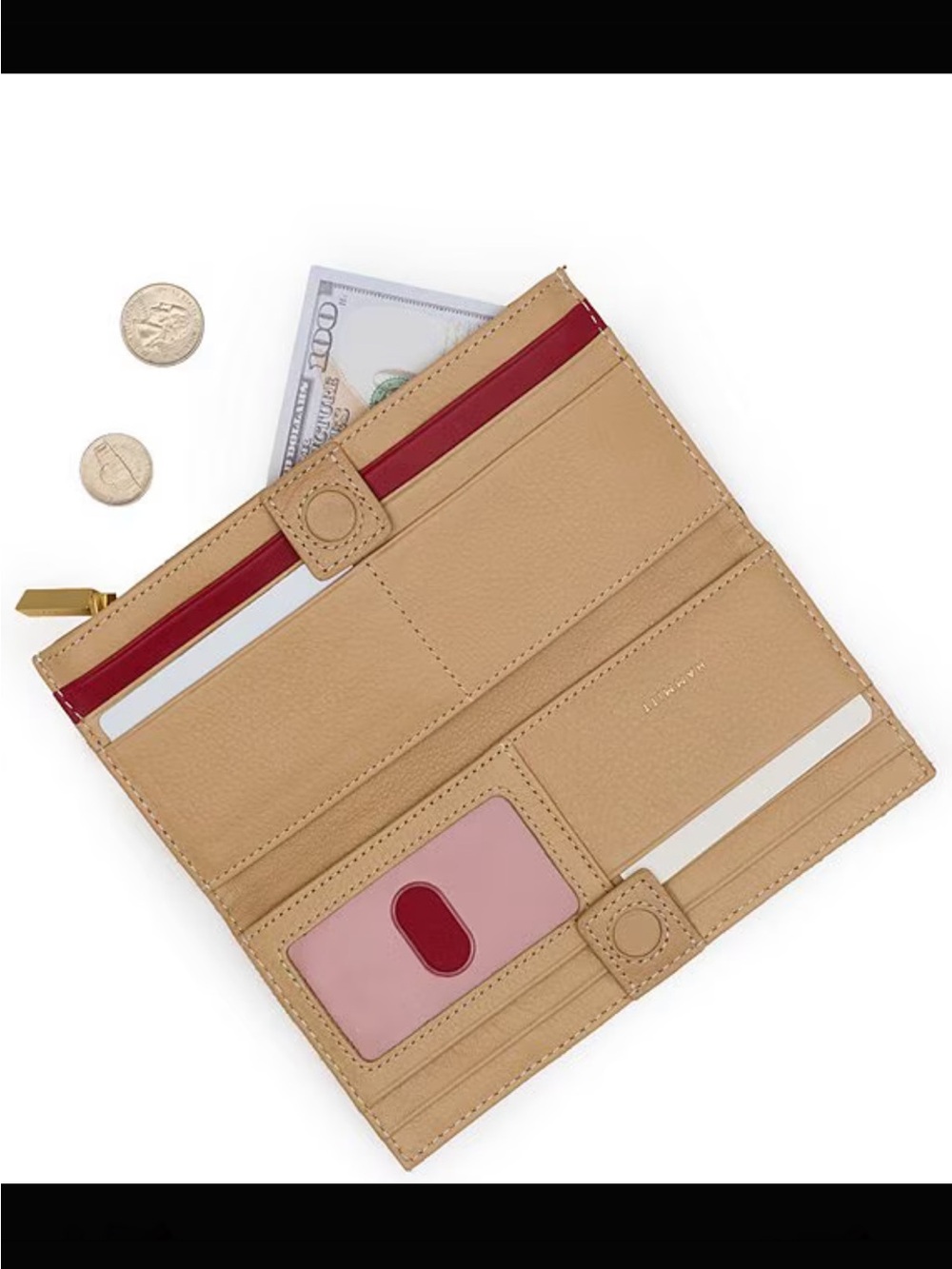Hammitt Tan Leather Wallet with Gold Studs - Picture 3 of 6